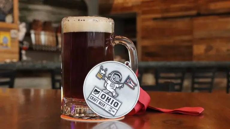 Craft beer with award medal